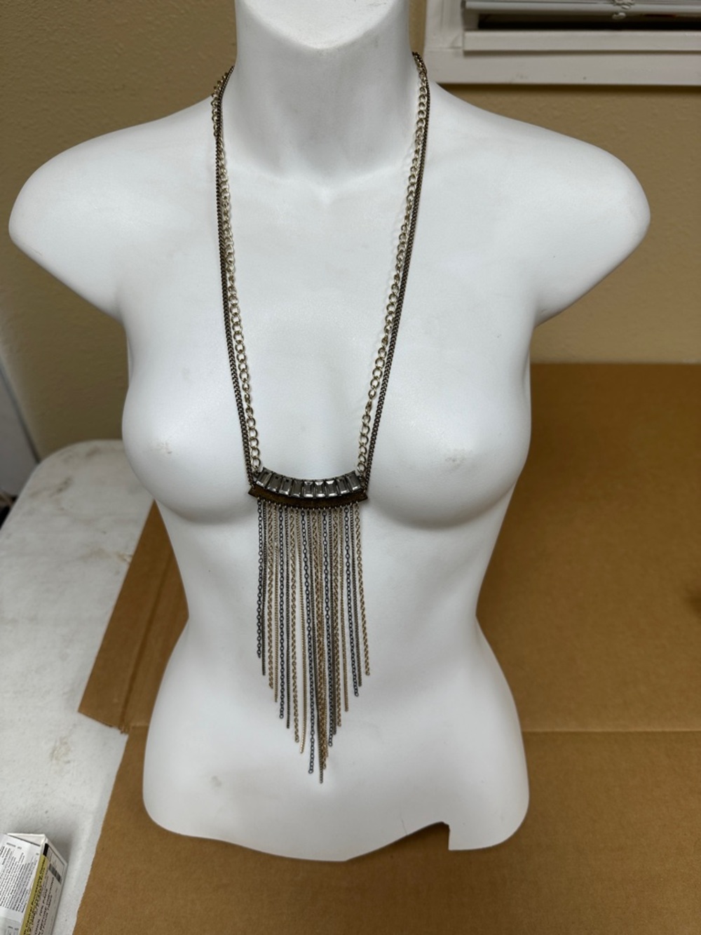 /#189, Elegant Guess/Marciano Silver-Tone Fringe Bar Necklace